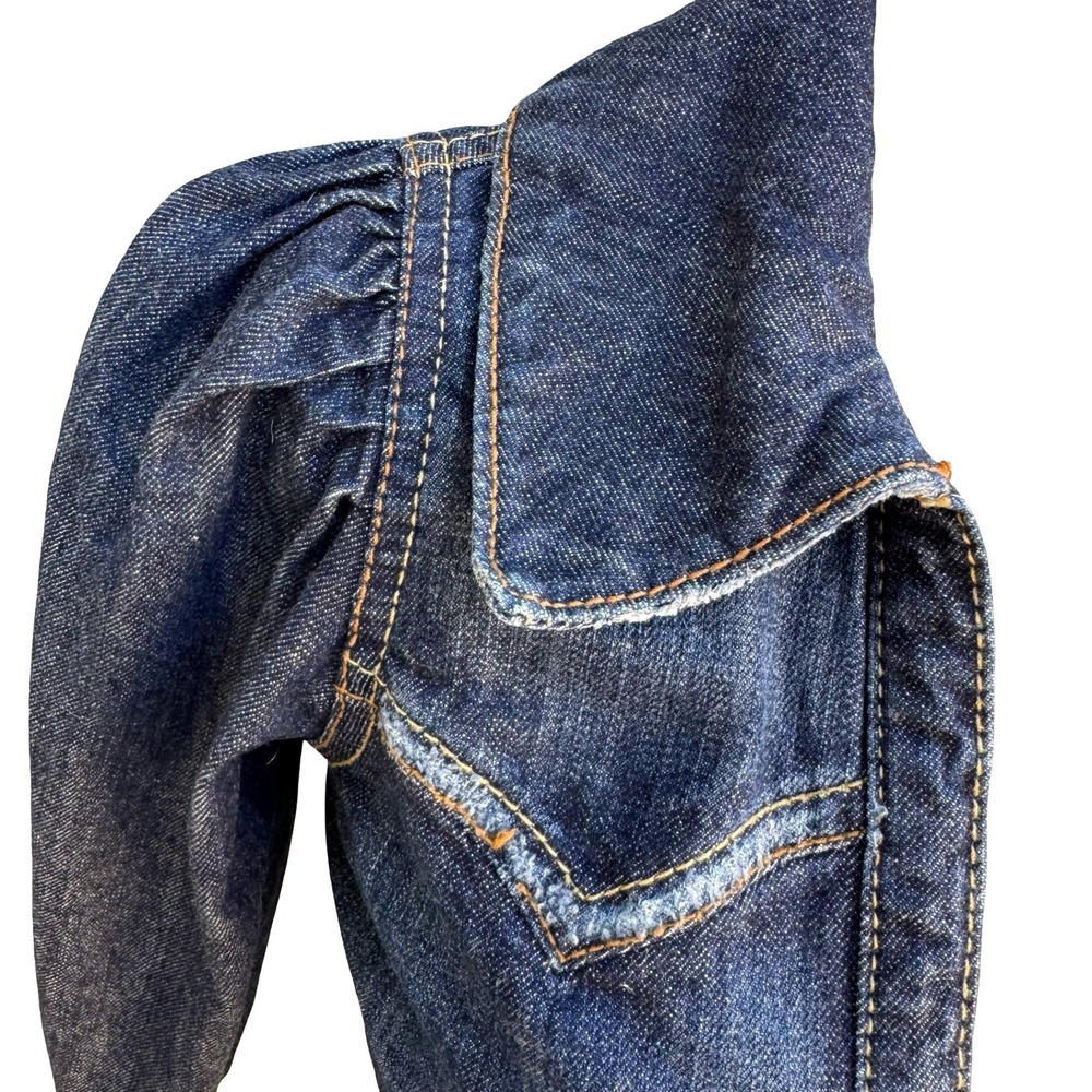Western Cropped Denim Bolero Shrug Cowgirl Jacket Puff Sleeve Pinup Rockabilly S - Picture 3 of 9